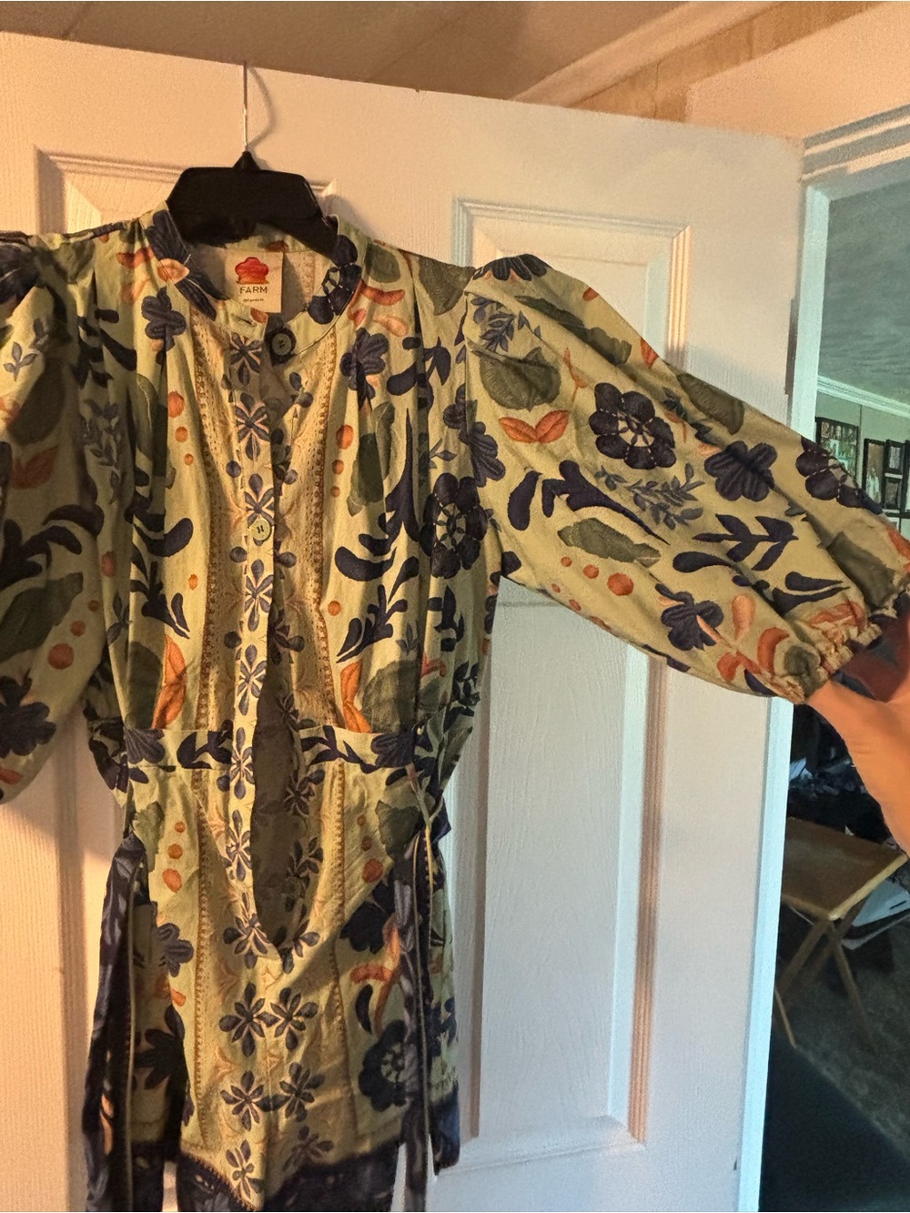 Farm RIO size M Floral Puff-Sleeve Women’s Romper in Mint Green - Picture 3 of 6